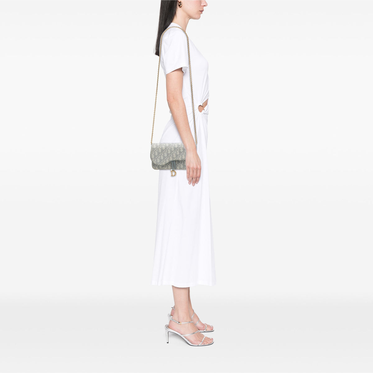 Dior Oblique Canvas Saddle Wallet On Chain — Gray