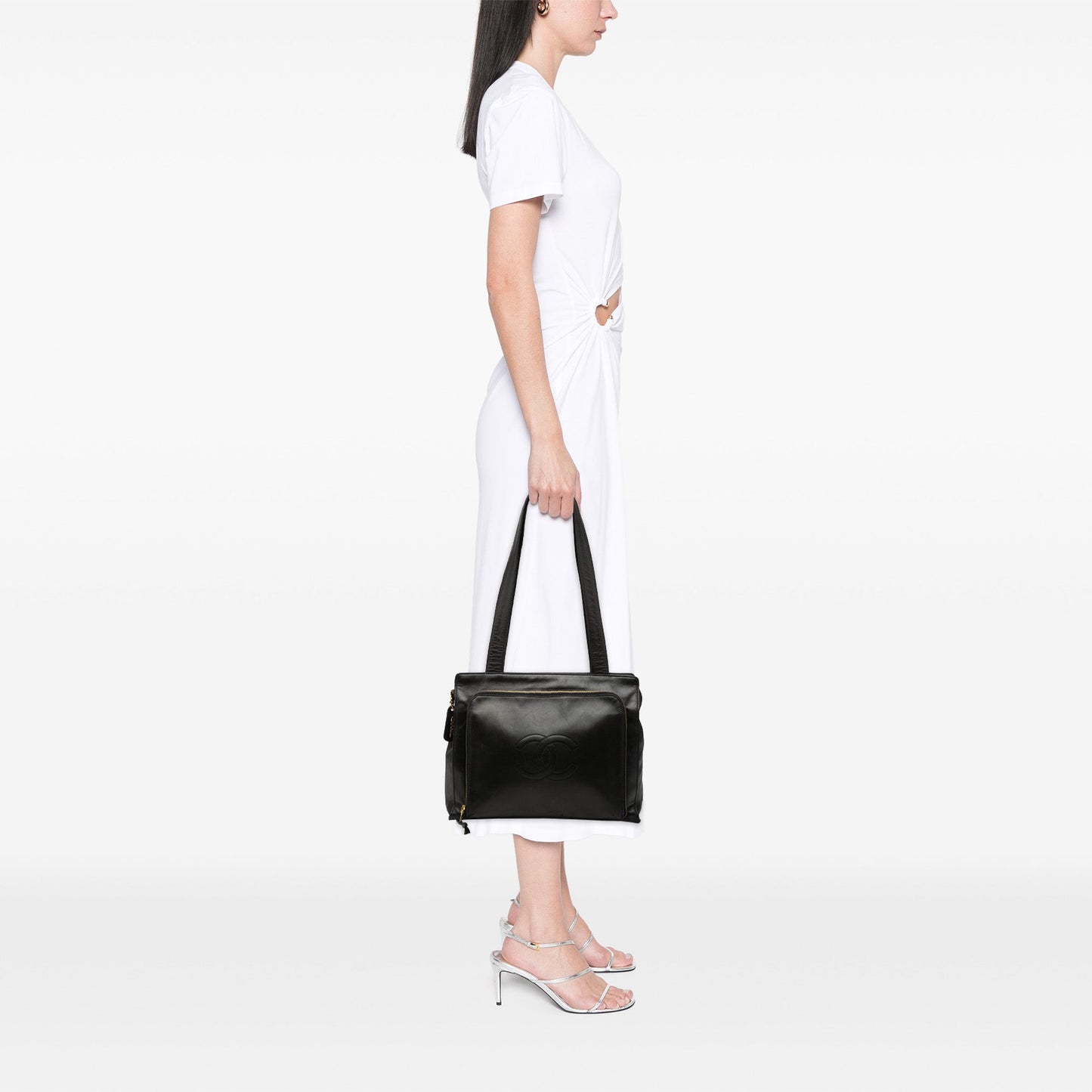 CC Lambskin Front Zip Pocket Tote