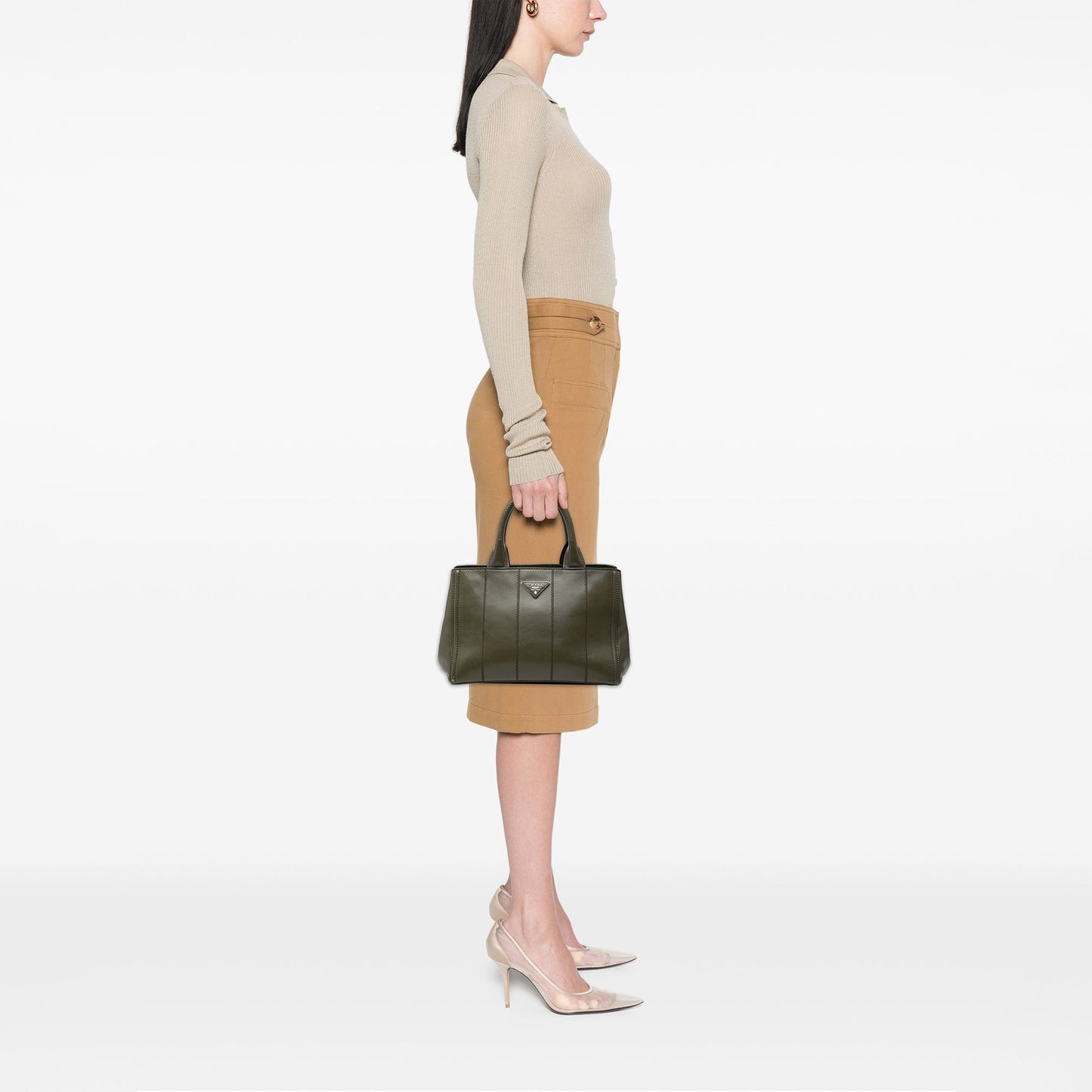 Prada Vitello Daino Vertical Stitched Top Handle Bag