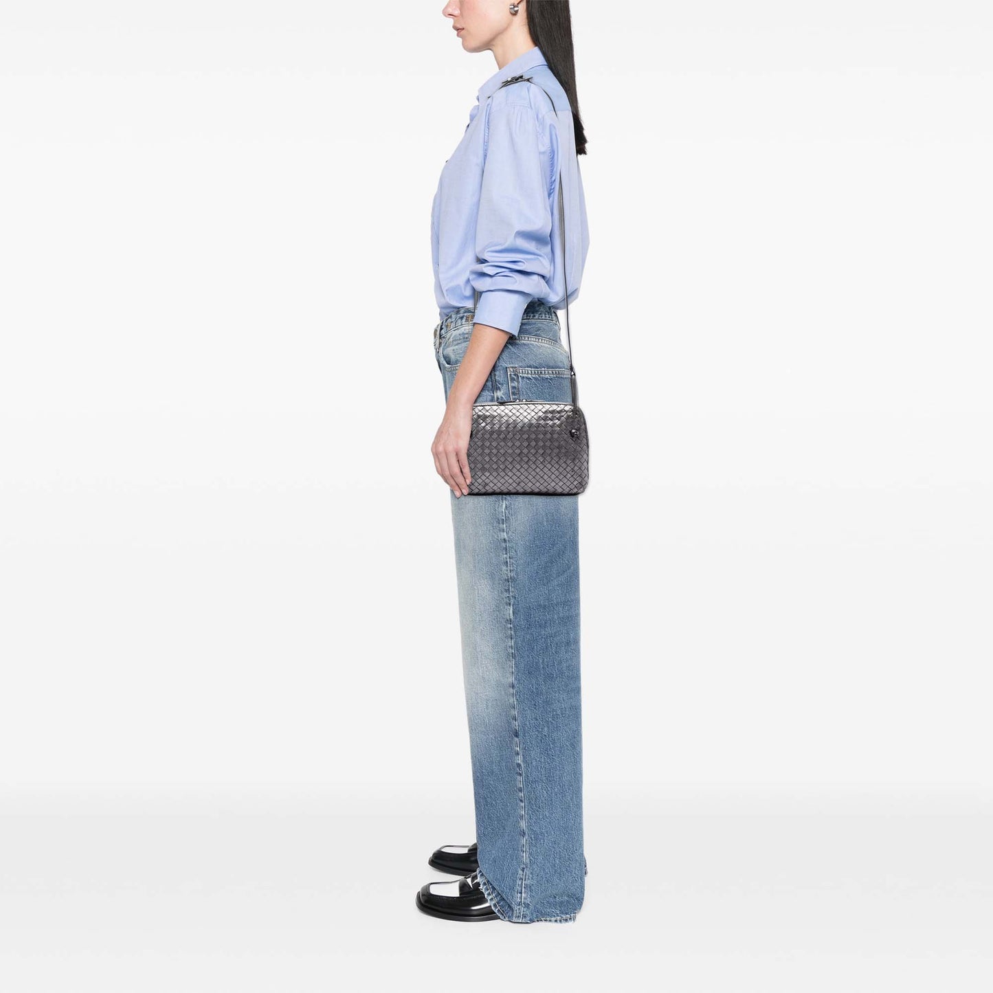 Bottega Veneta Metallic Nappa Intrecciato Nodini Crossbody