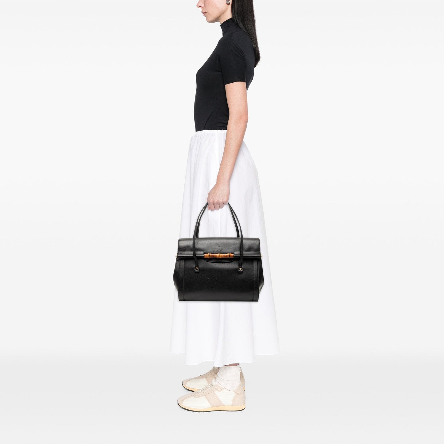Gucci Large Leather Bamboo Bullet Tote