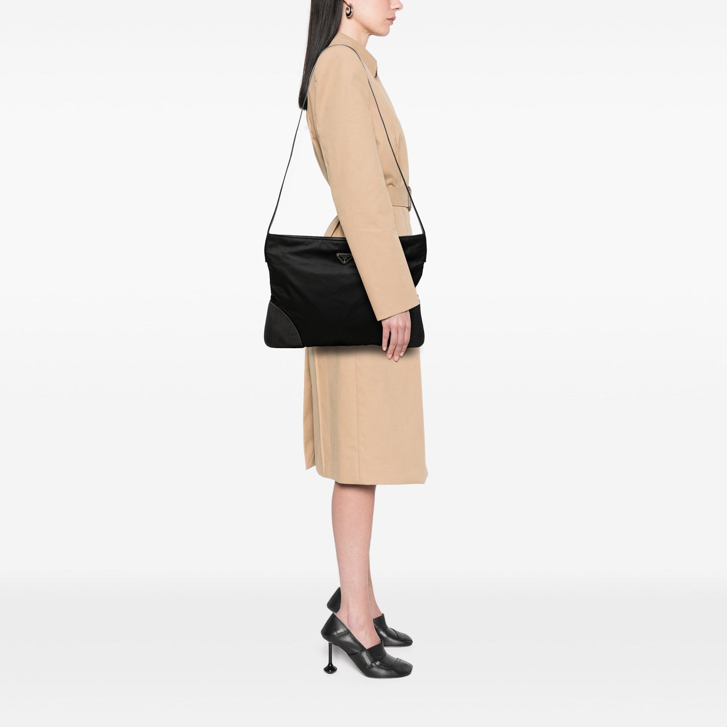 Prada Vitello Daino Trimmed Tessuto Zip Top Crossbody