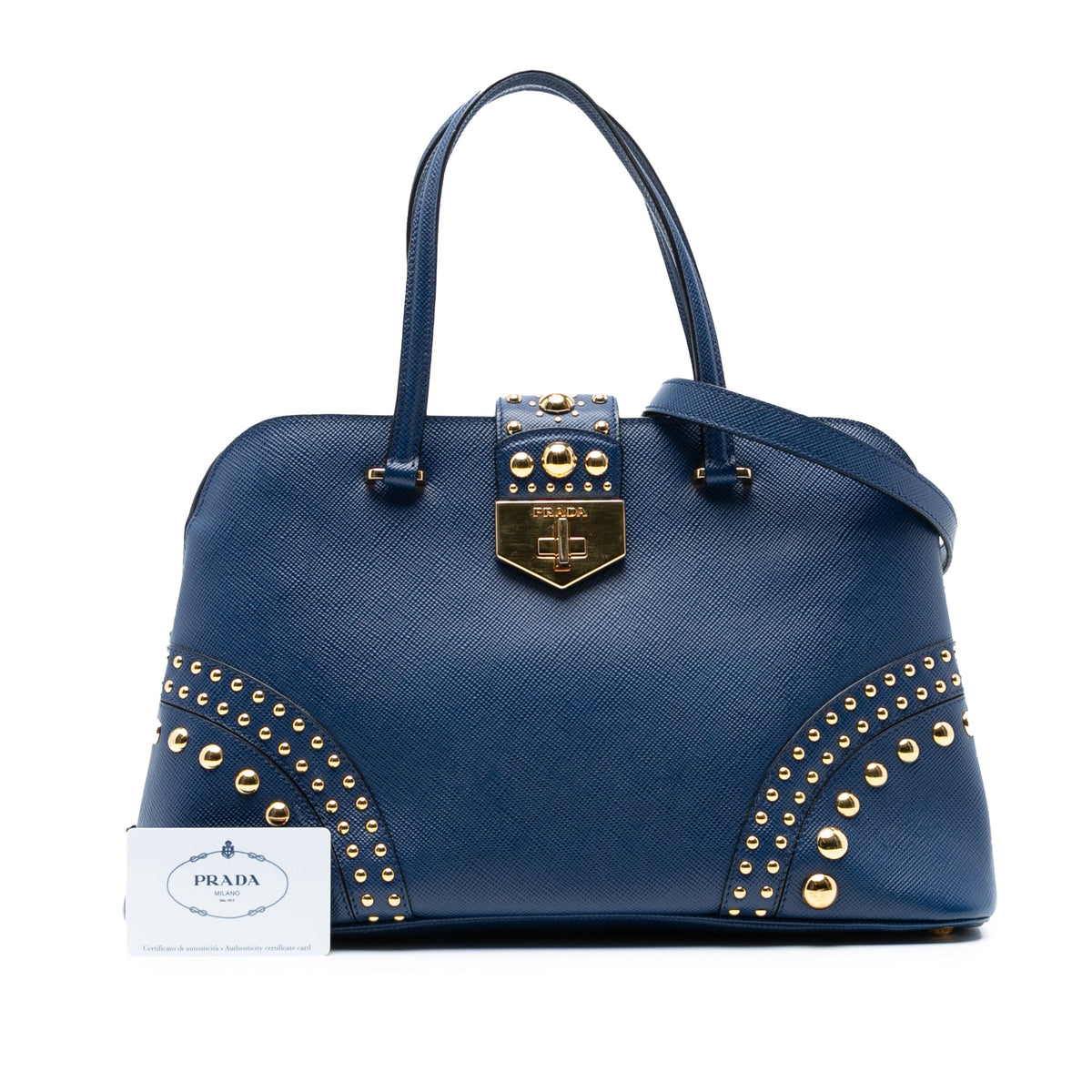 Prada Studded Saffiano Cuir Promenade Satchel