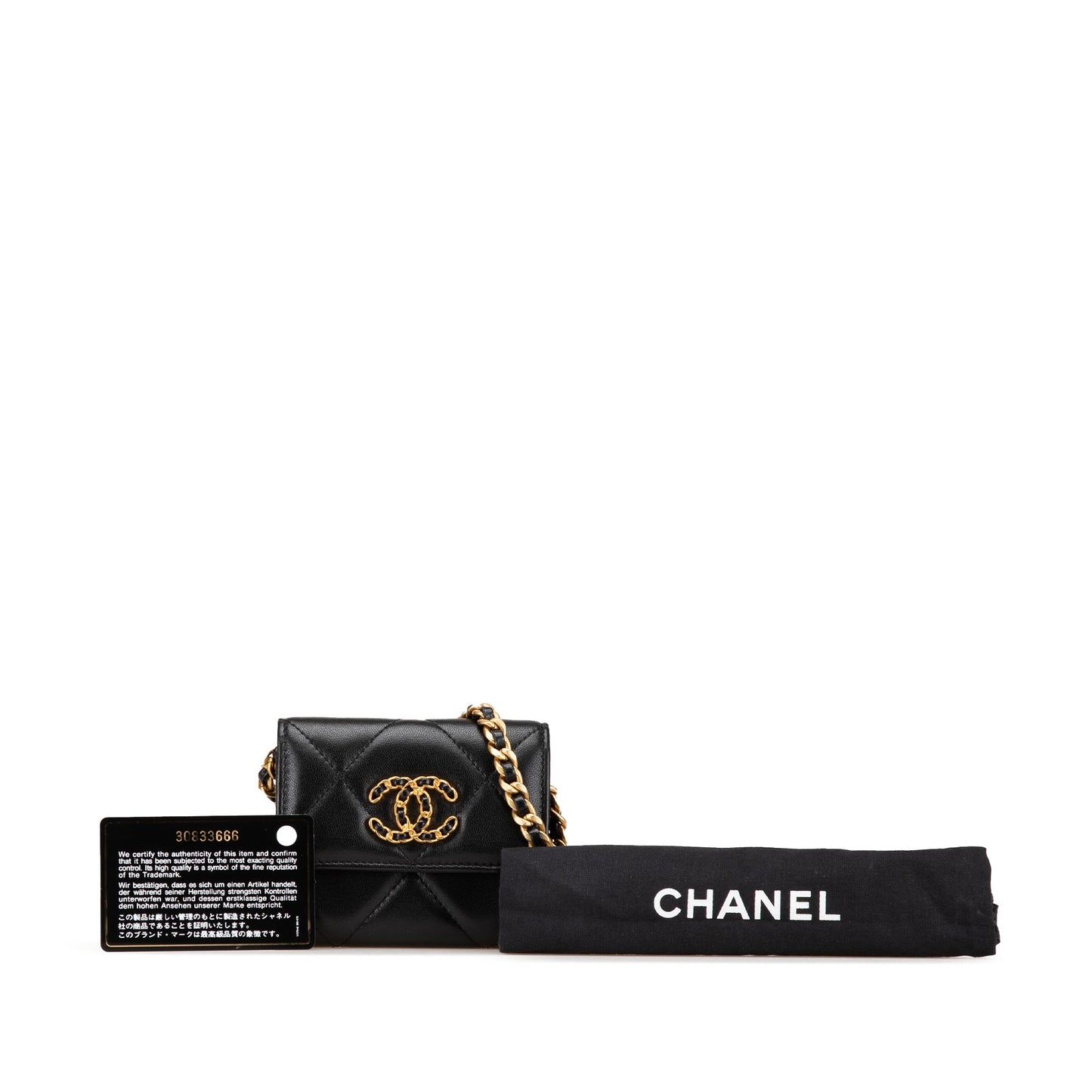 Chanel Quilted Lambskin Chanel 19 Card Holder On Chain