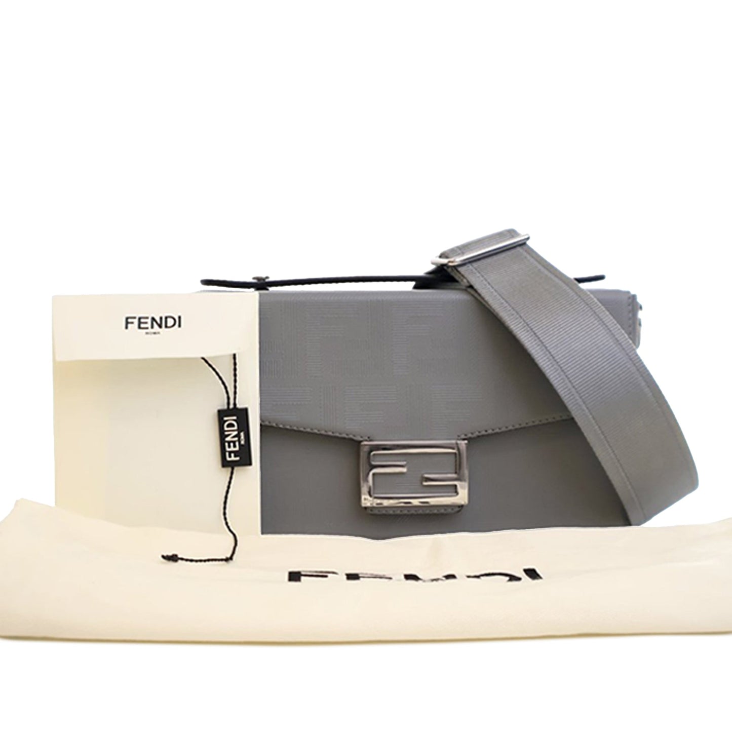 Fendi Zucca Calfskin Soft Trunk Baguette Satchel