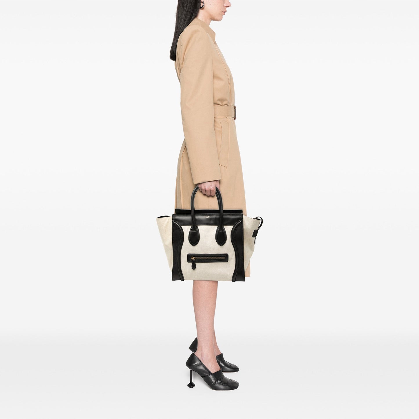 Celine Mini Bicolor Canvas and Leather Luggage Tote