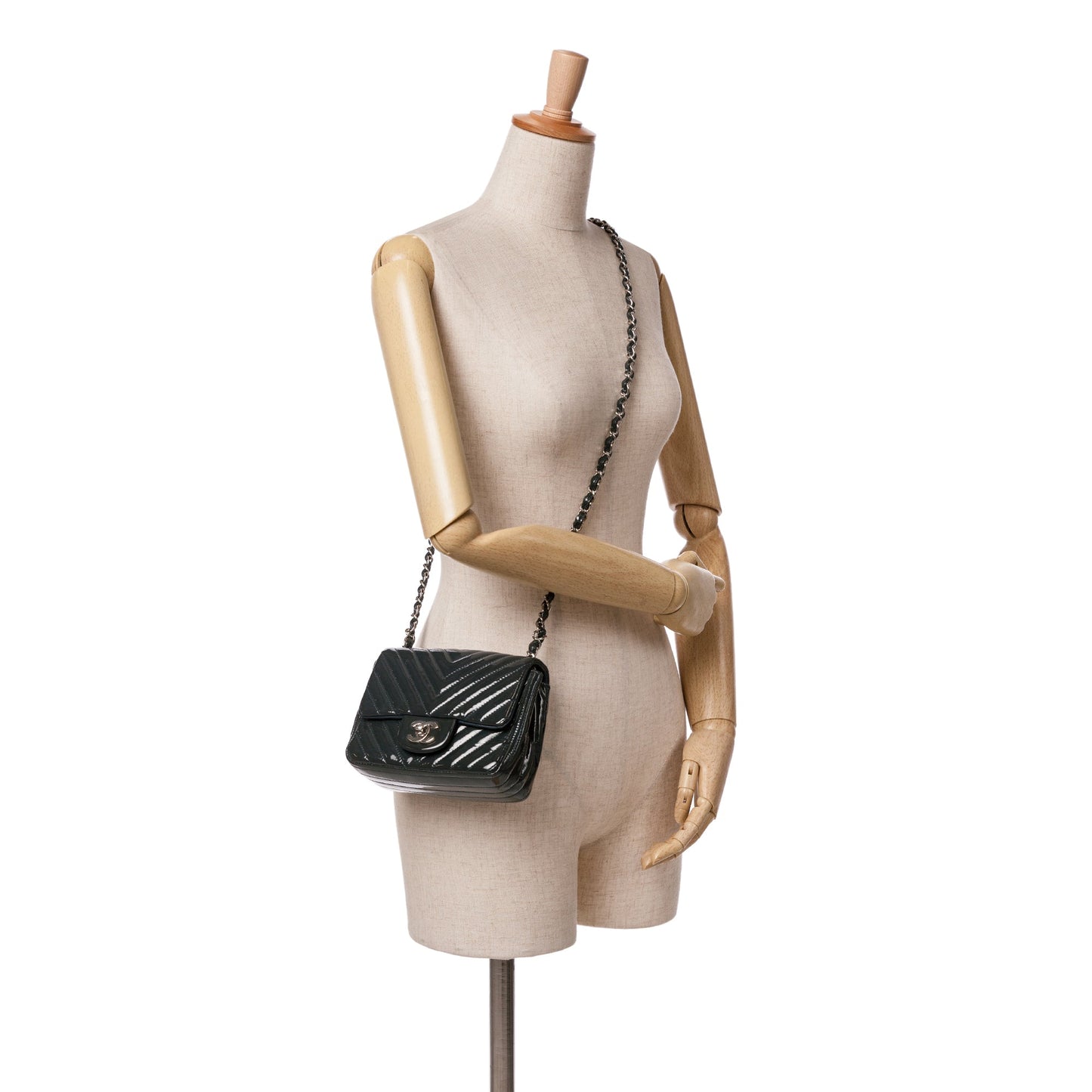 Chanel Mini Square Classic Chevron Patent Single Flap