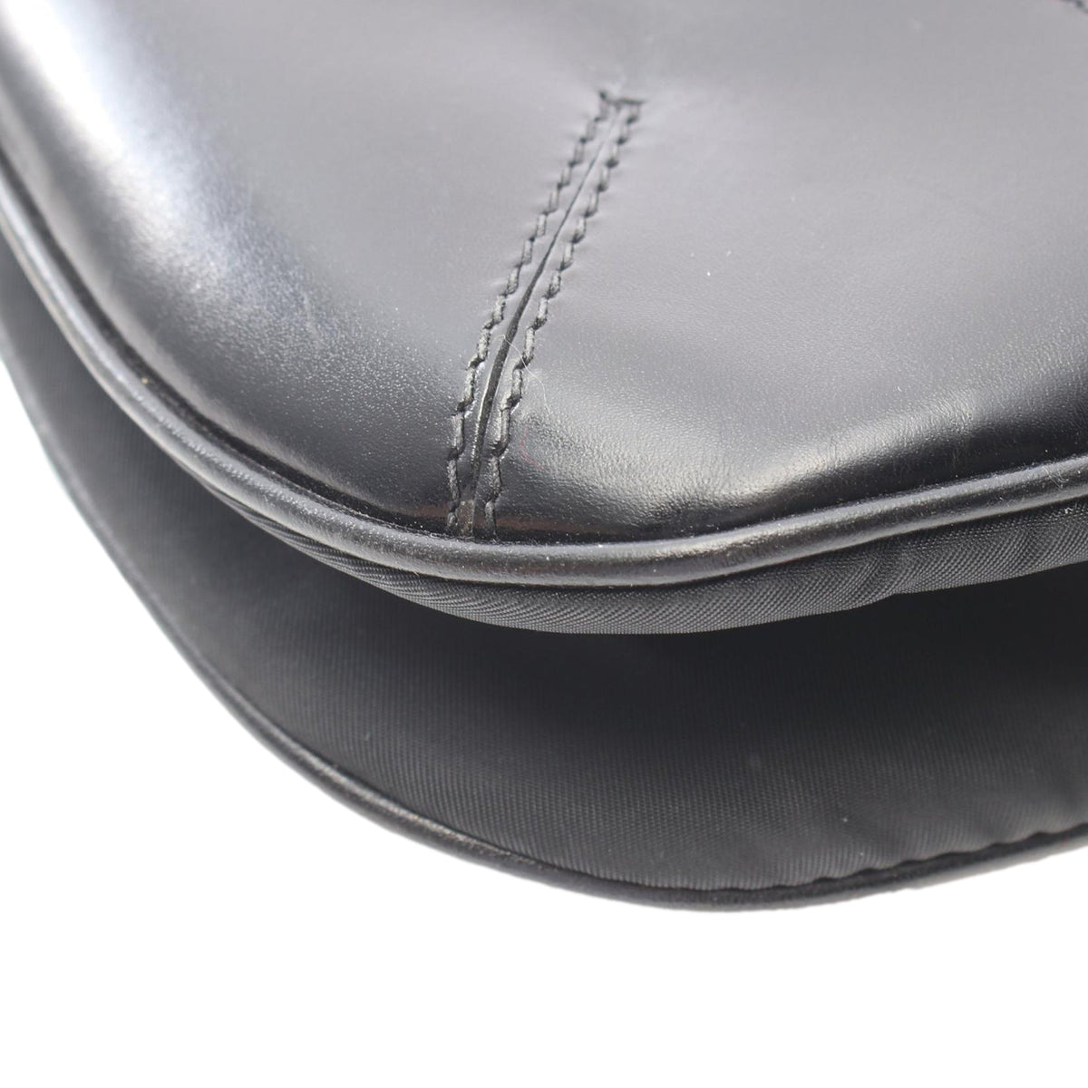 Prada Vitello Trimmed Tessuto Crossbody — Black