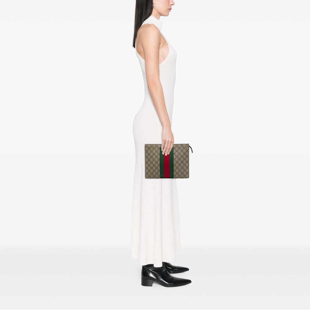 Gucci GG Supreme Web Clutch — Beige