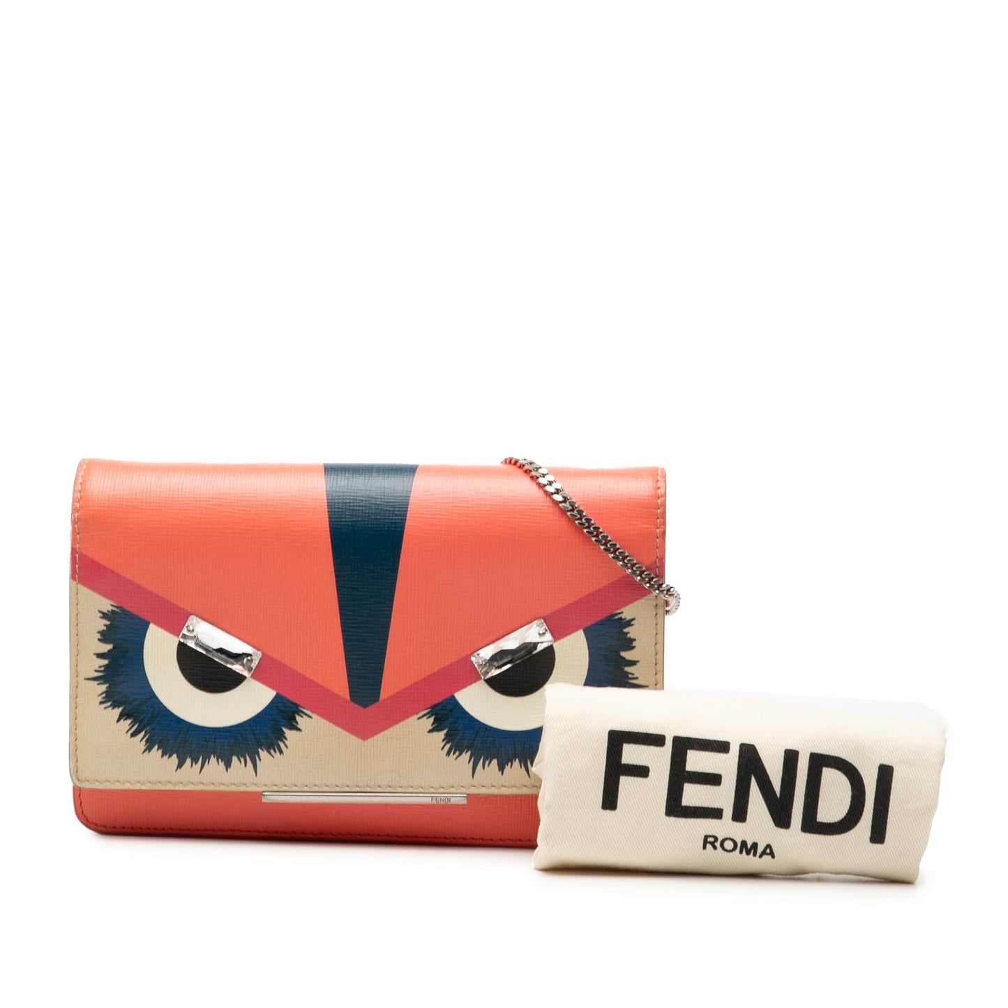 Fendi Vitello Elite Crystal Eye Monster Continental Wallet on Chain