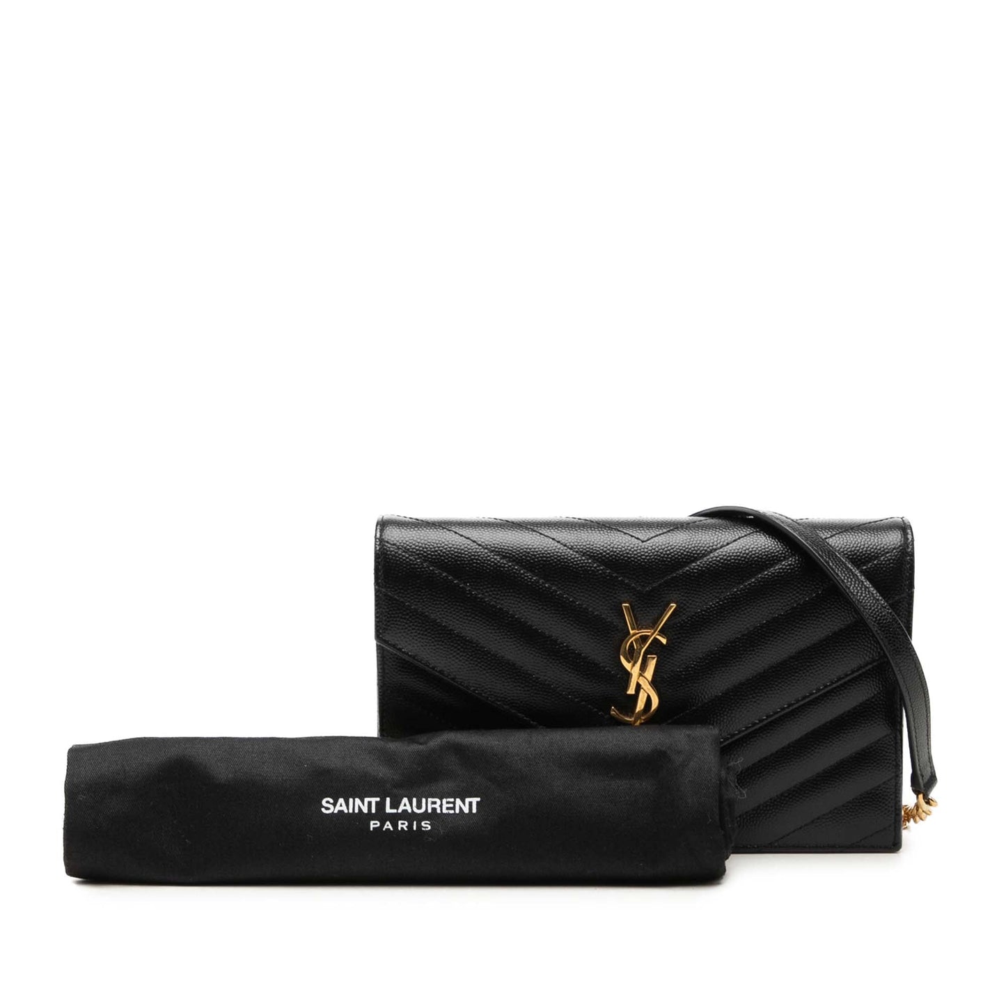 Saint Laurent Grain De Poudre Chevron Cassandre Envelope Chain Wallet