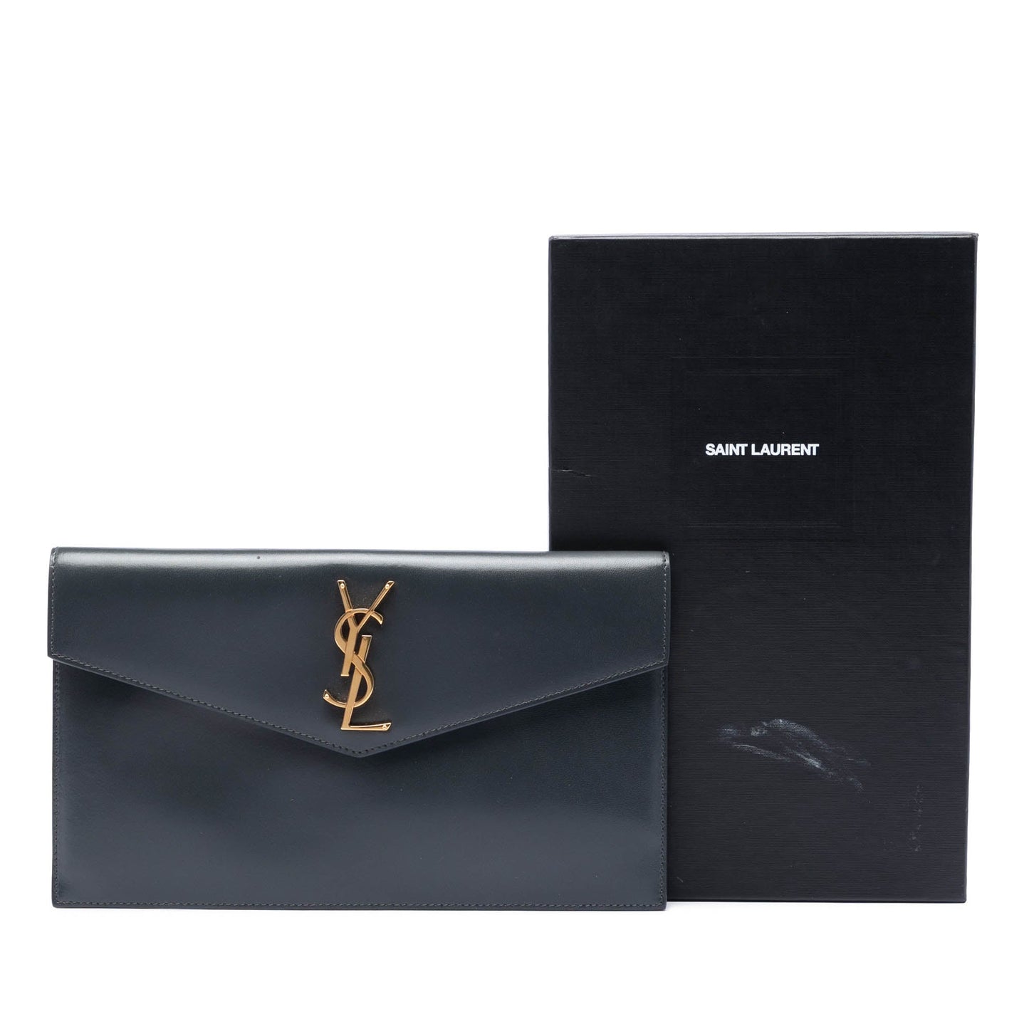 Saint Laurent Smooth Shiny Calfskin Monogram Uptown Pouch