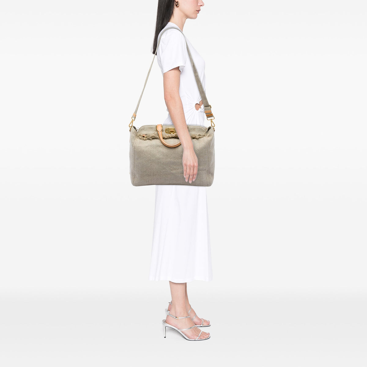 Prada Raffia Lino Fringe Shopping Tote