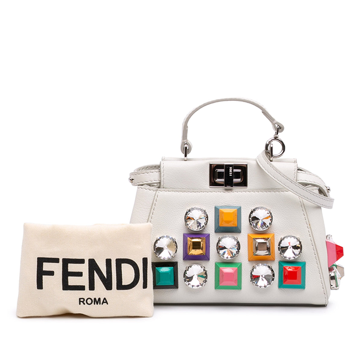 Fendi Micro Studded Calfskin Peekaboo Iconic Satchel
