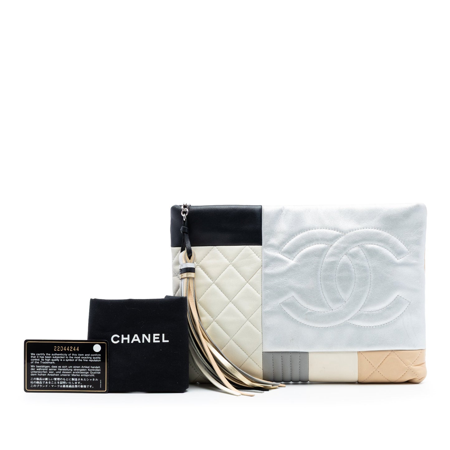 Chanel Large Quilted Lambskin Colorblock Patchwork O Case Clutch