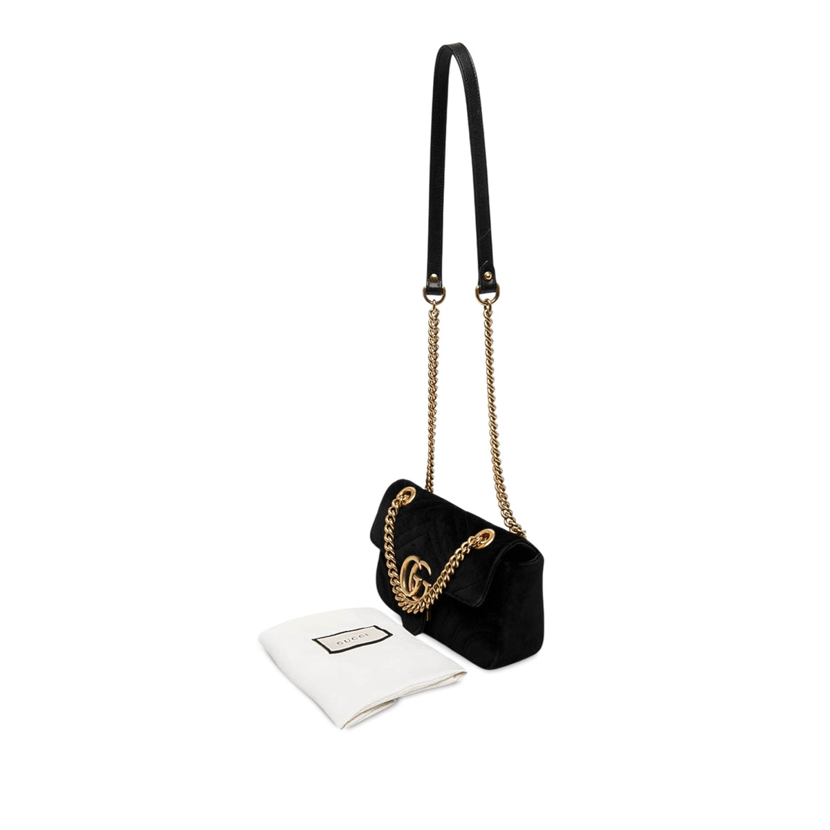 Gucci Small GG Marmont Matelasse Velvet Shoulder Bag — Black