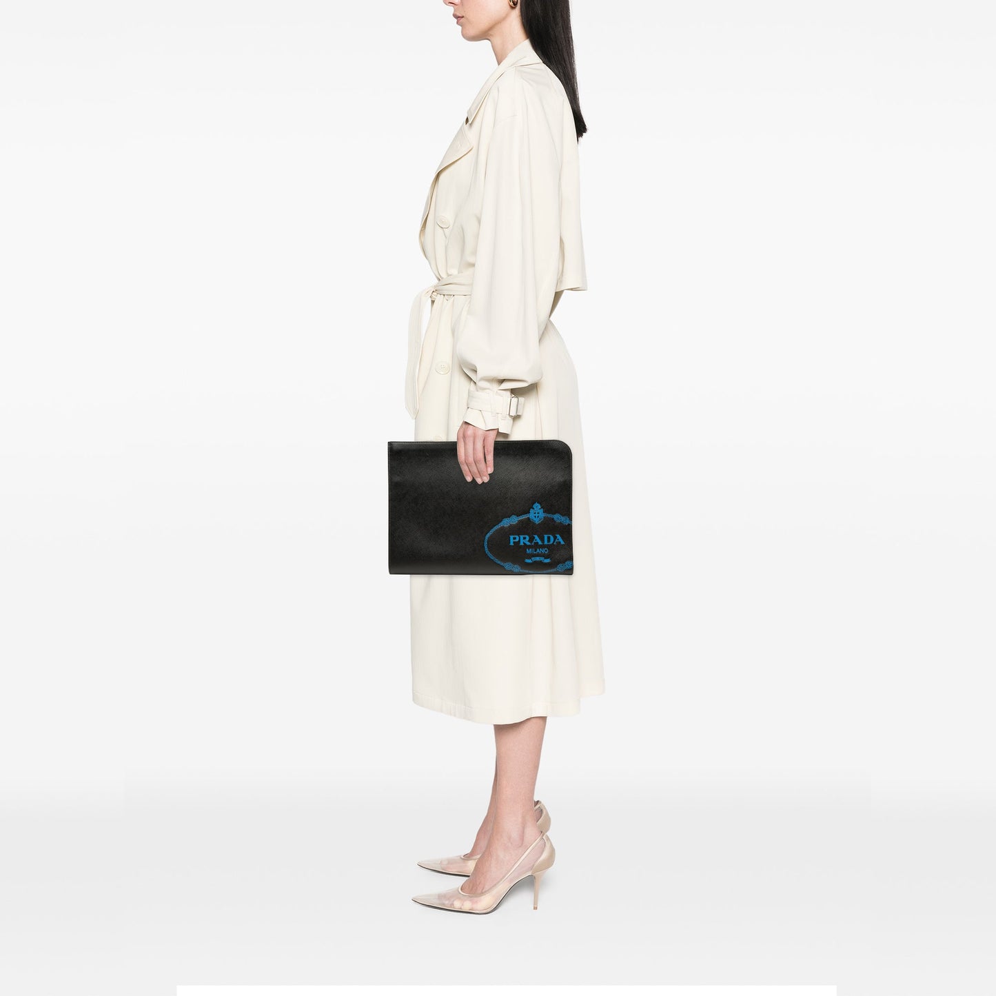 Prada Saffiano Logo Clutch
