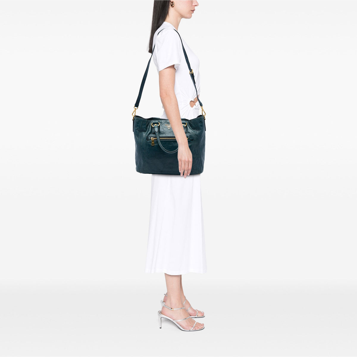Prada Vitello Shine Front Pocket Convertible Tote
