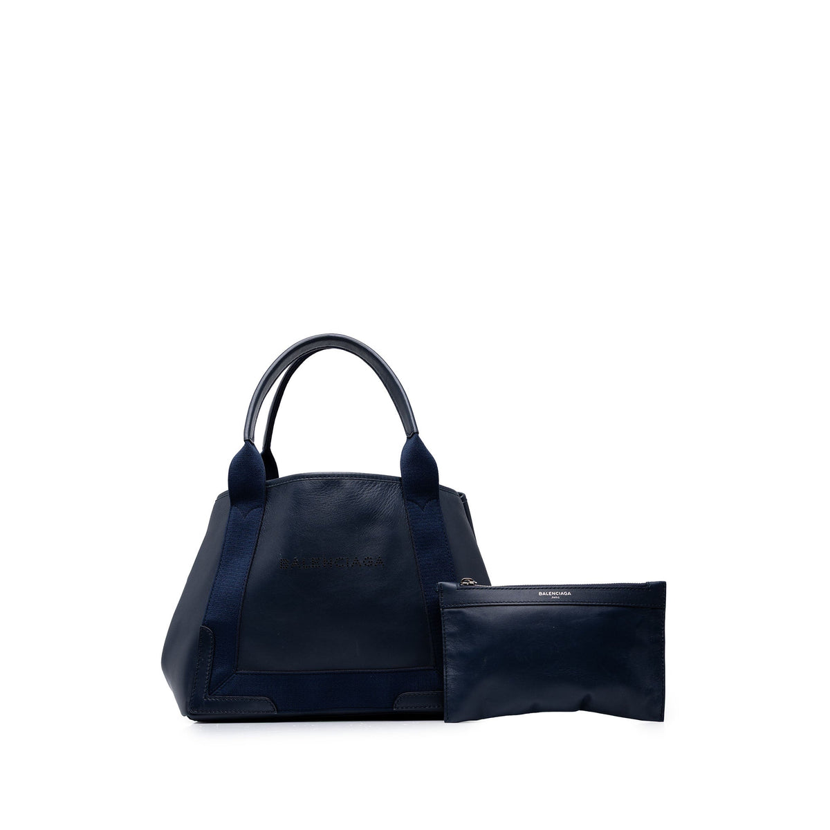 Balenciaga Calfskin Perforated Navy Cabas Tote S — Blue