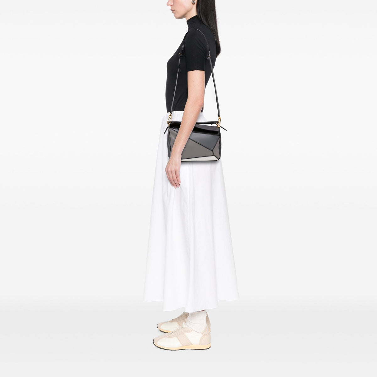 LOEWE Medium Tricolor Calfskin Puzzle Satchel — Gray