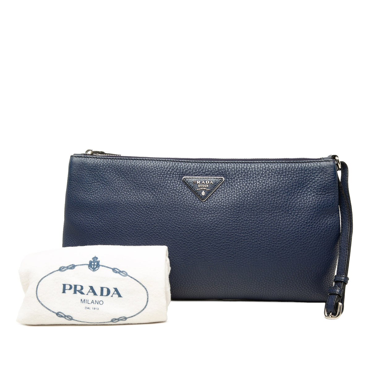 Prada Vitello Daino Clutch — Blue