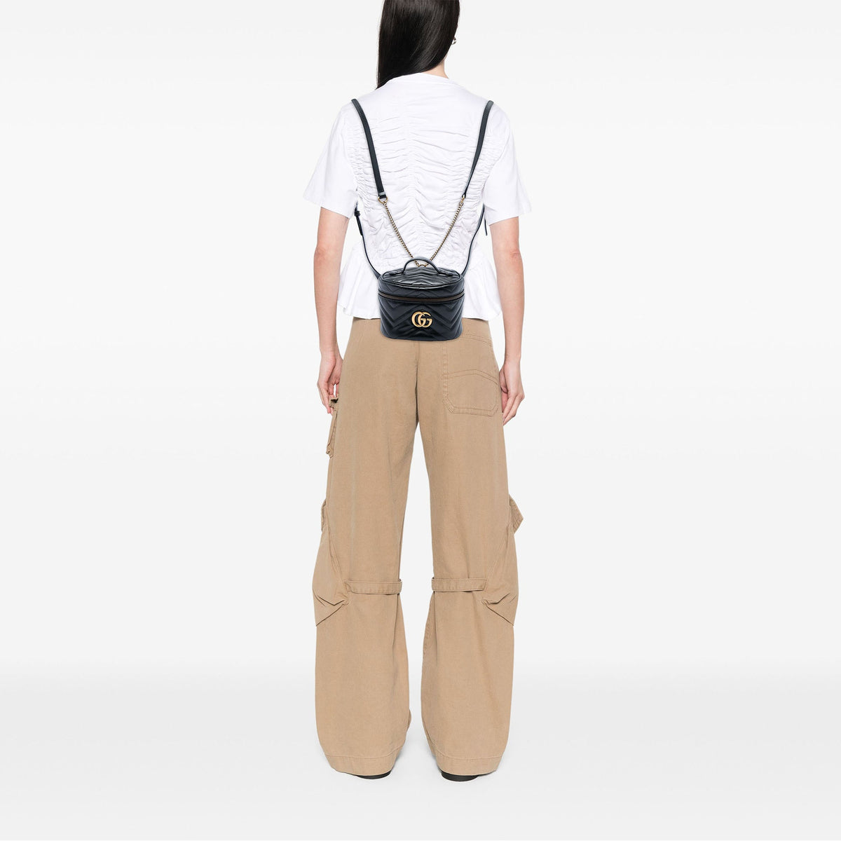 Gucci Mini GG Marmont Matelasse Calfskin Round Backpack — Black