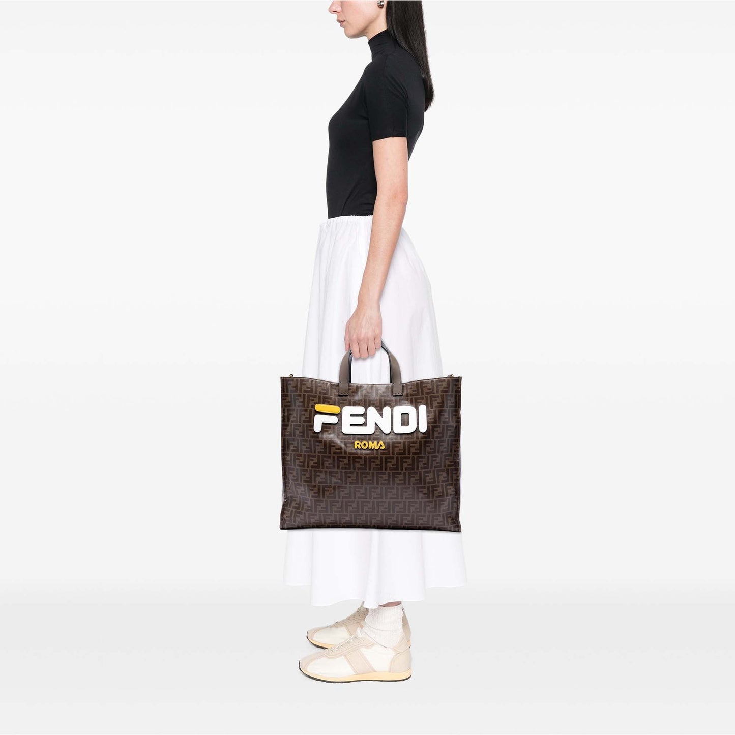 Fendi Fila Zucca Coated Canvas Logo Mania Shopper Tote