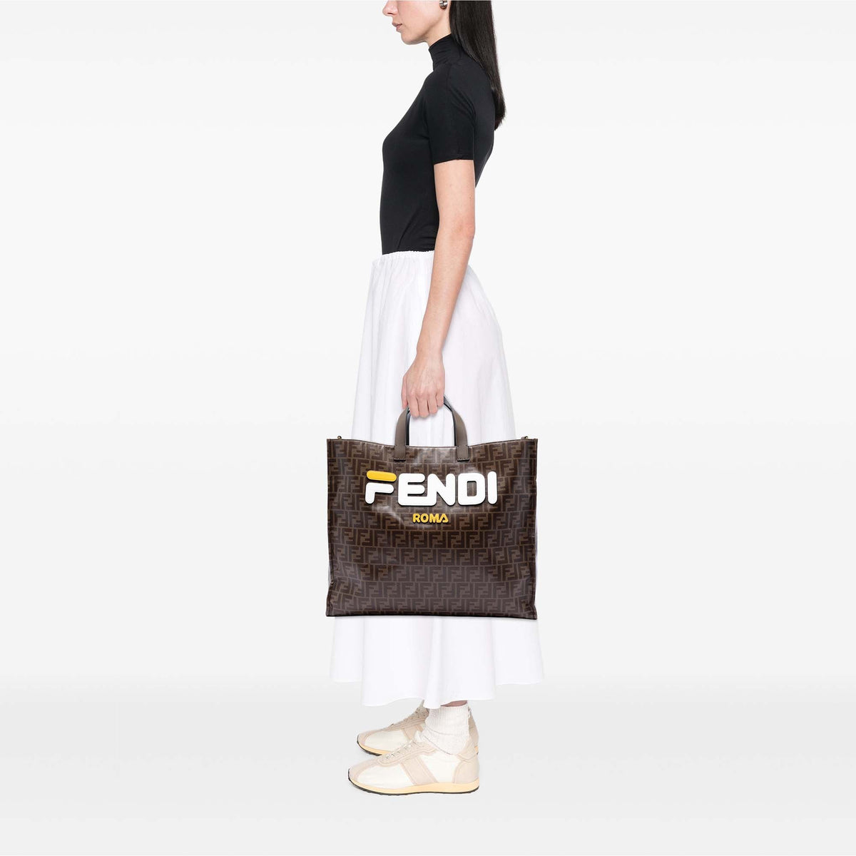 Fendi Fila Zucca Coated Canvas Logo Mania Shopper Tote
