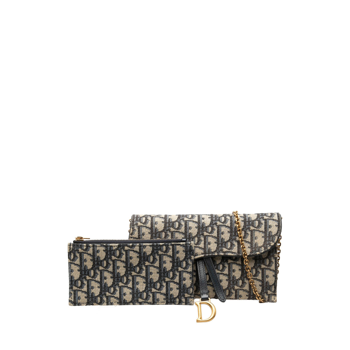 Dior Small Oblique Canvas Saddle Pouch with Chain — Blue