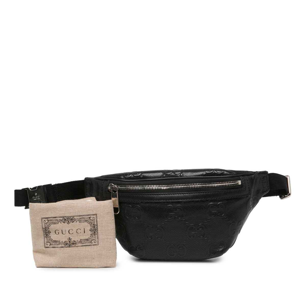 Gucci GG Embossed Perforated Calfskin Belt Bag — Black