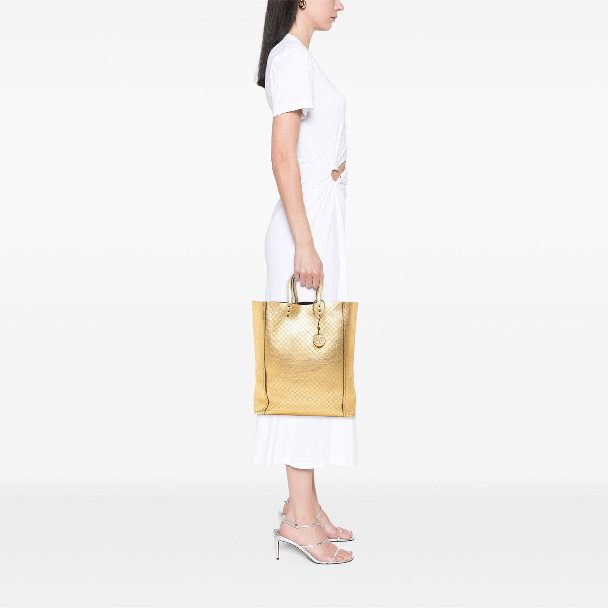 Bottega Veneta Metallic Leather Intrecciomirage Tote — Gold