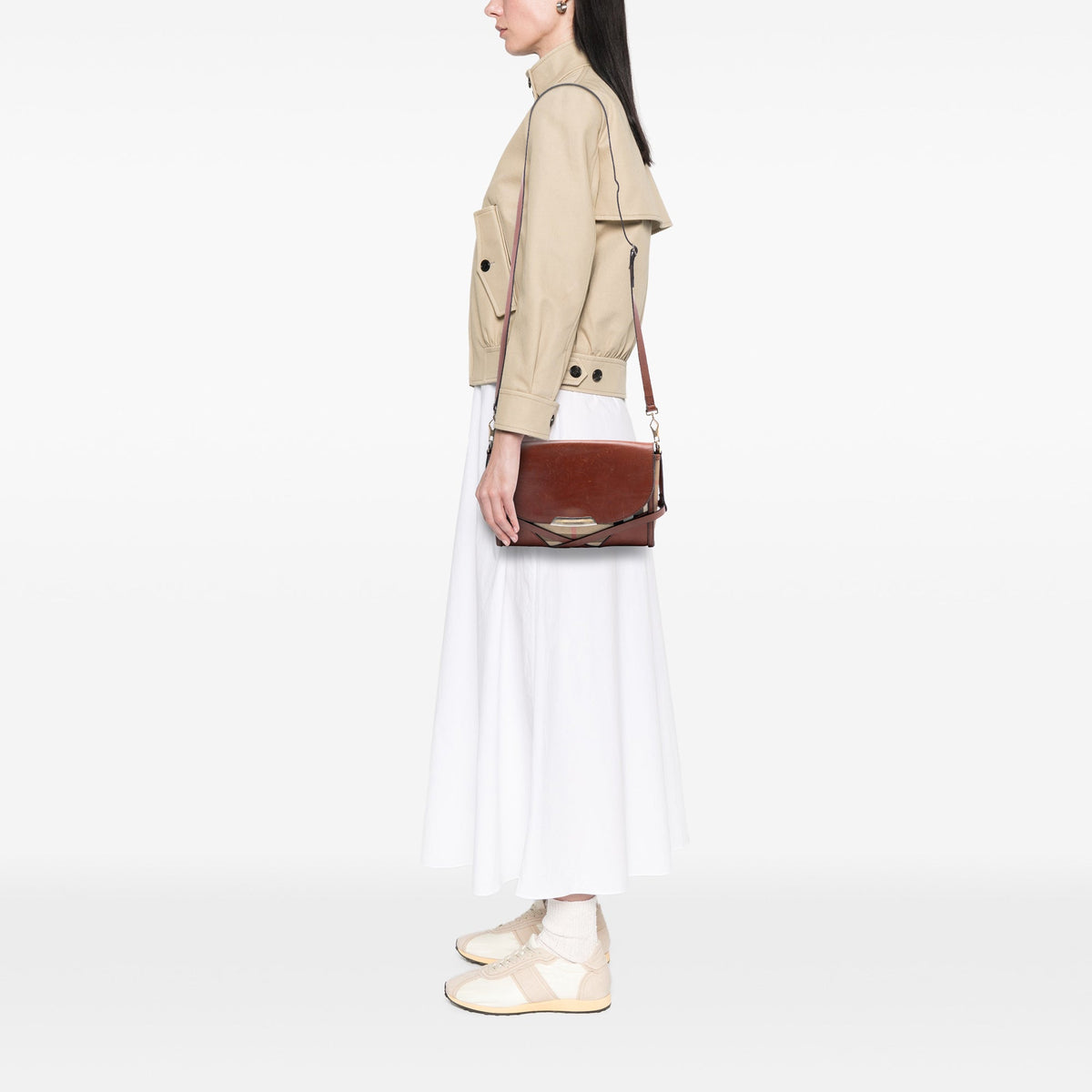 Burberry Leather and House Check Canvas Bridle Abbott Crossbody — Brown