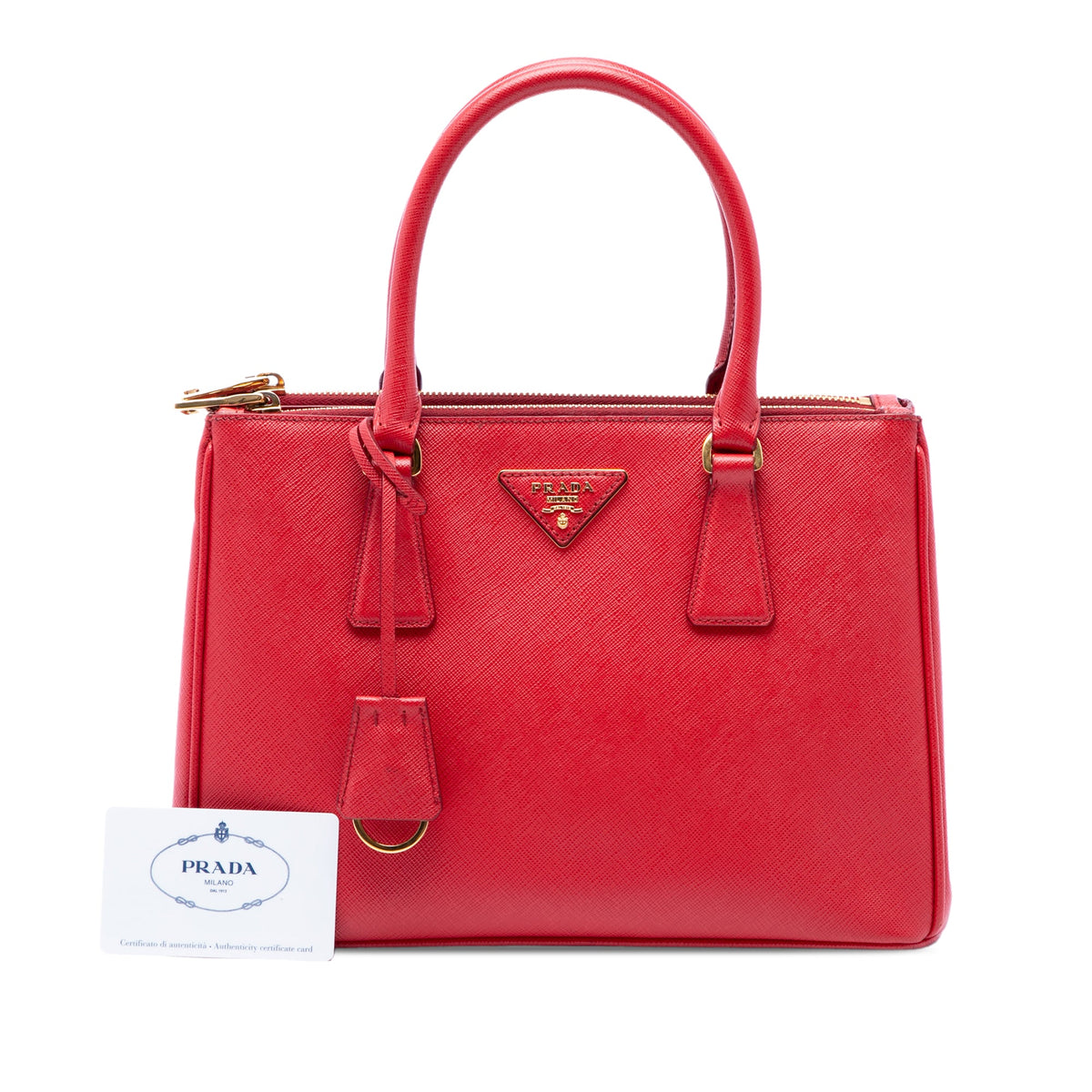 Prada Medium Saffiano Galleria Double Zip Satchel — Red