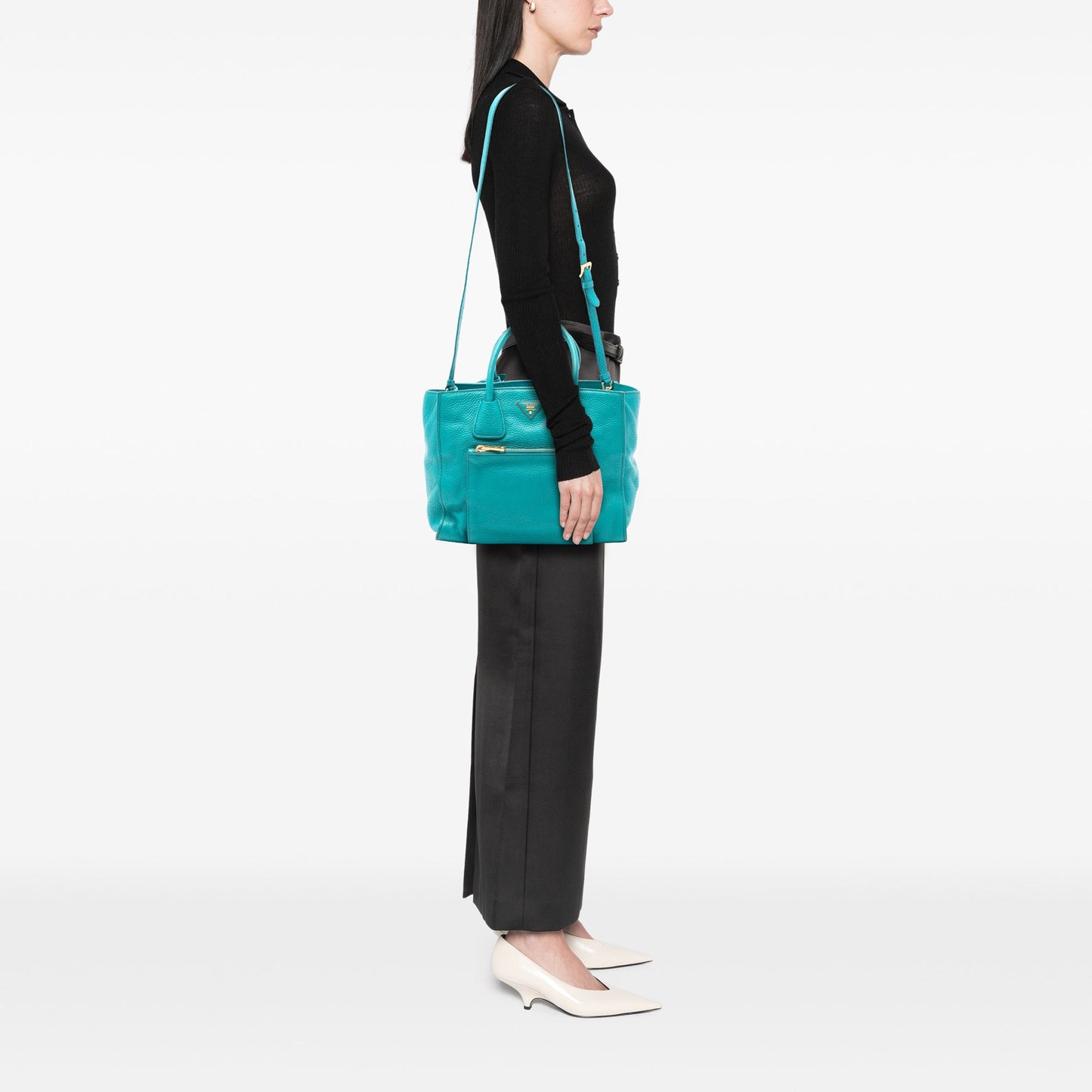 Prada Vitello Daino Front Pocket Open Convertible Tote