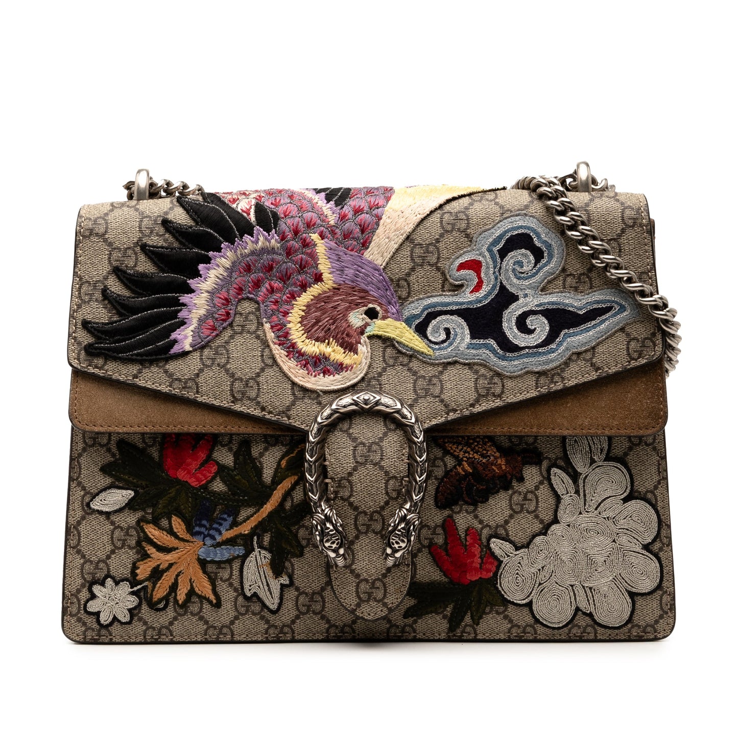 Gucci Medium GG Supreme Embroidered Bird and Flowers Dionysus Shoulder Bag