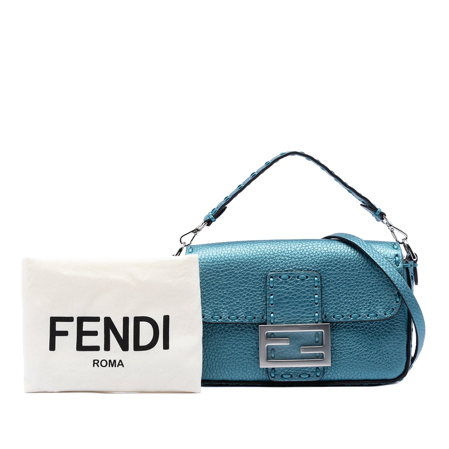 Fendi Mini Metallic Leather Selleria Baguette Satchel