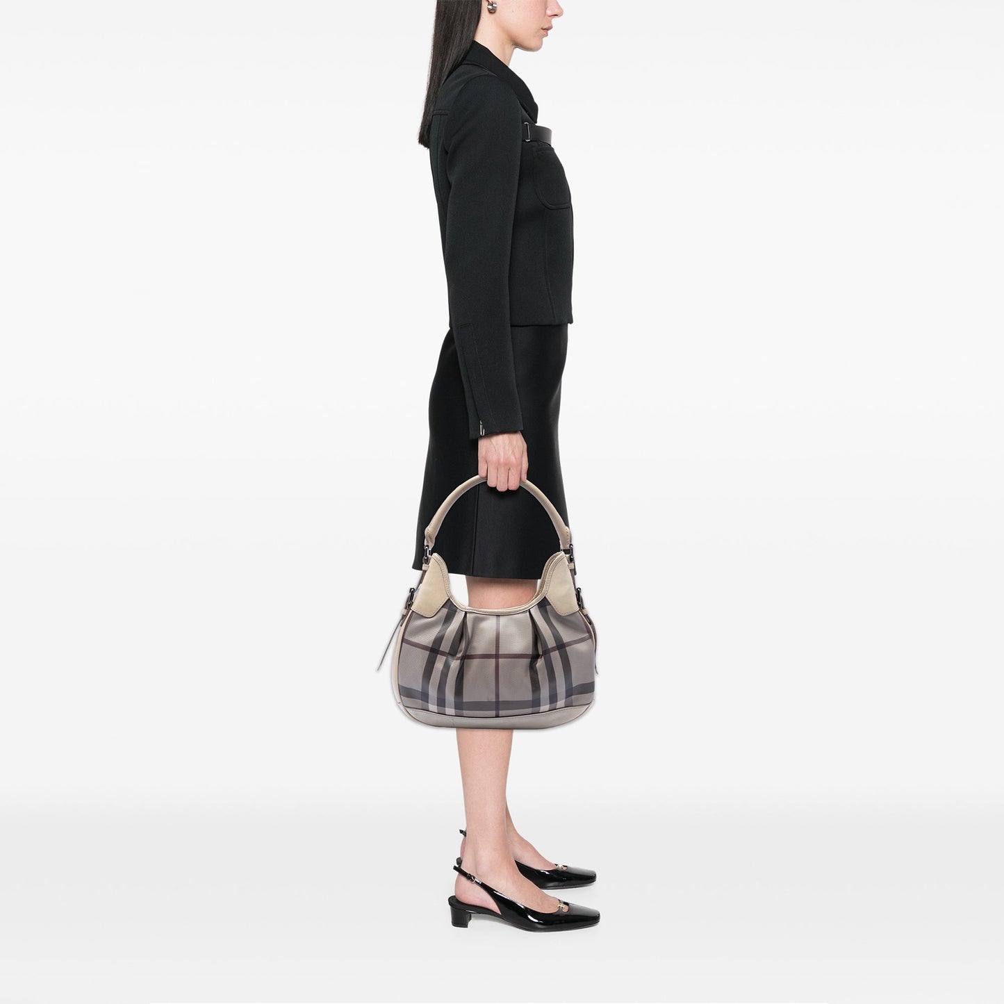 Burberry Smoke Check Coated Canvas Brooklyn Hobo
