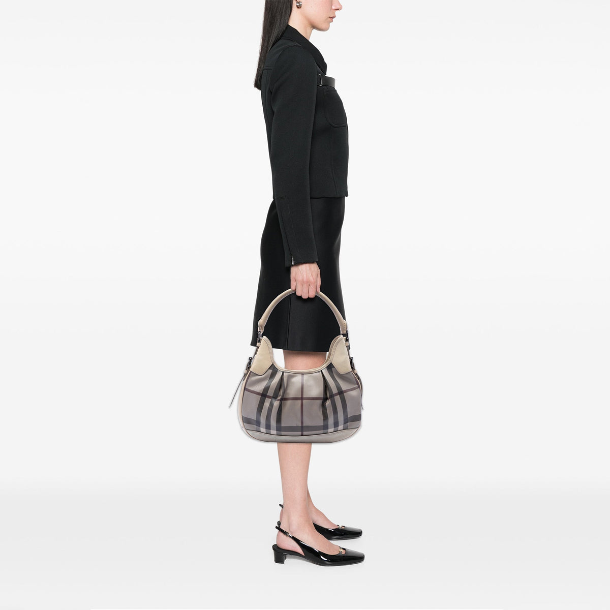 Burberry Smoke Check Coated Canvas Brooklyn Hobo