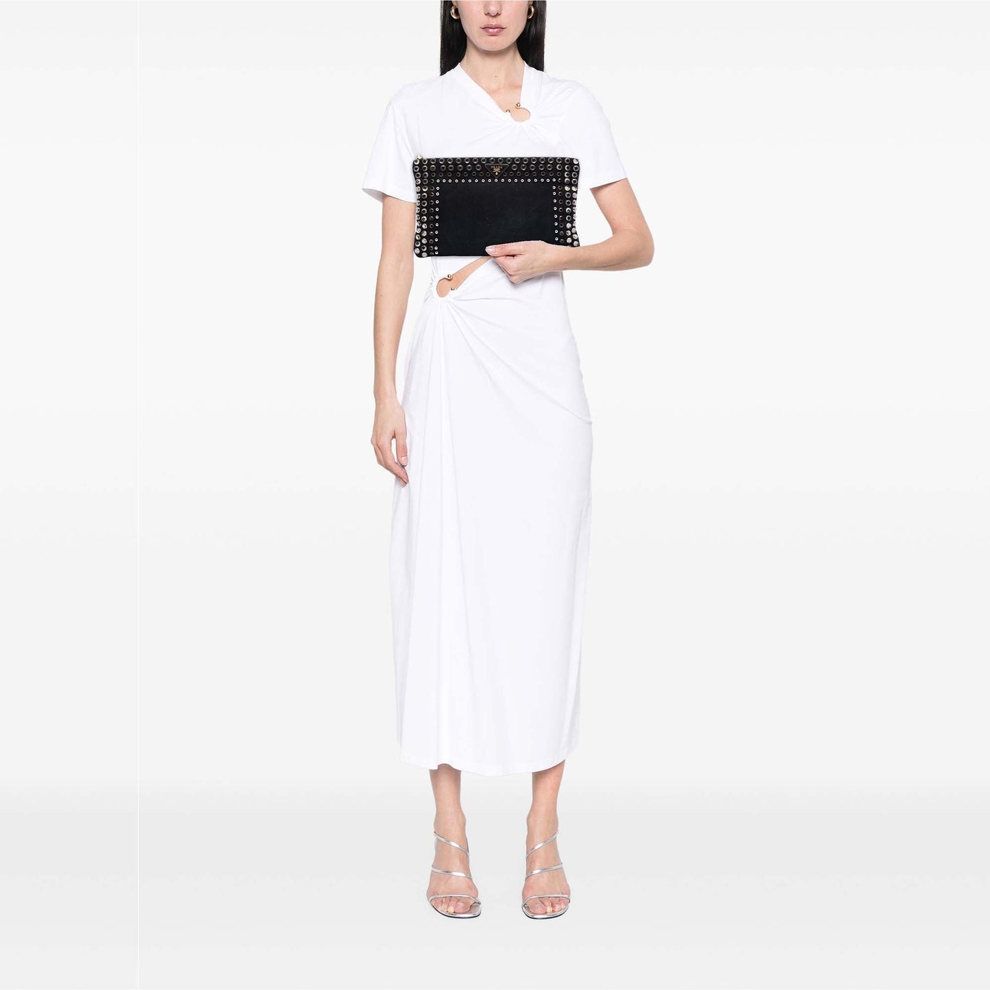 Prada Canvas Canapa Studded Vernice Clutch