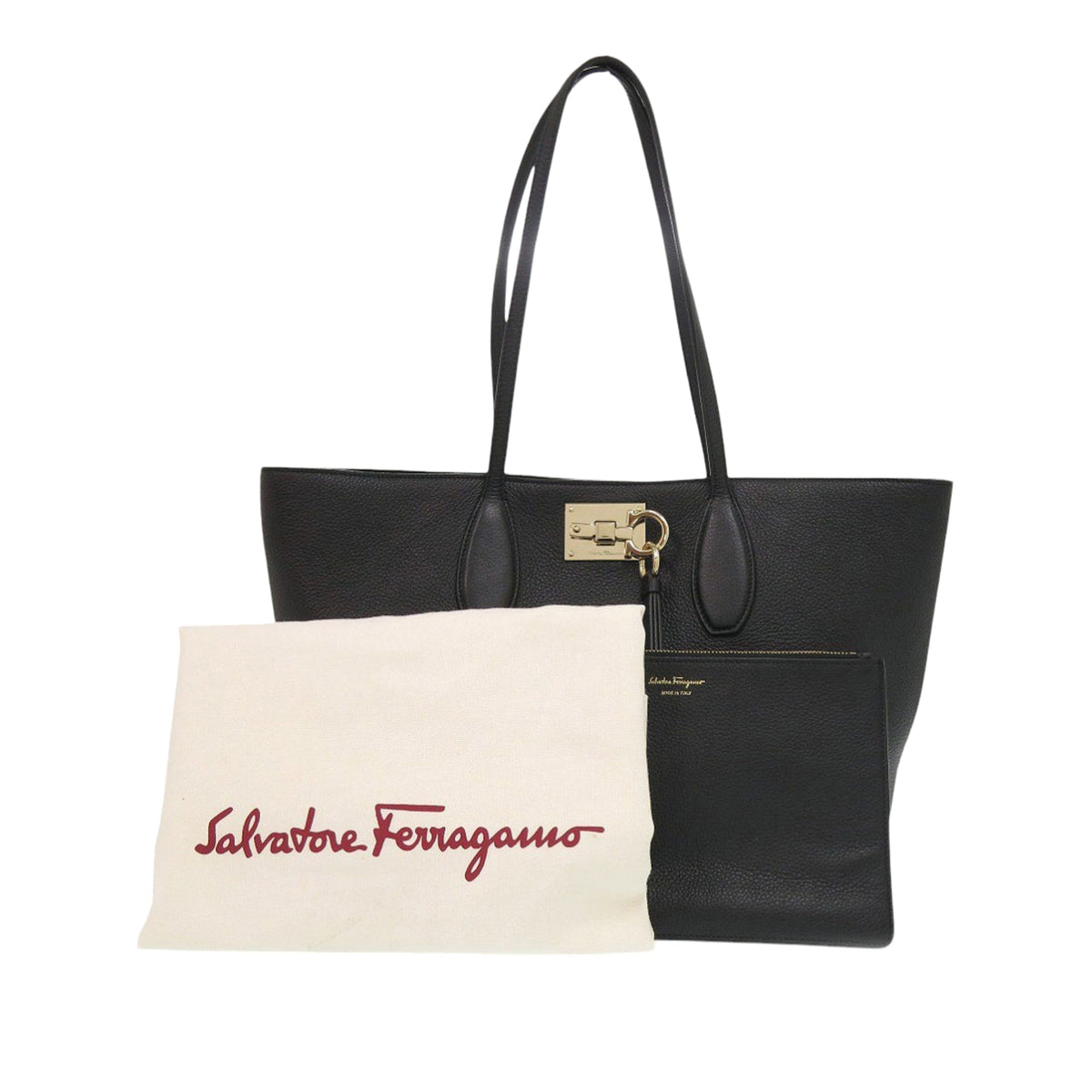 Ferragamo Grained Calfskin Studded Gancini Tote