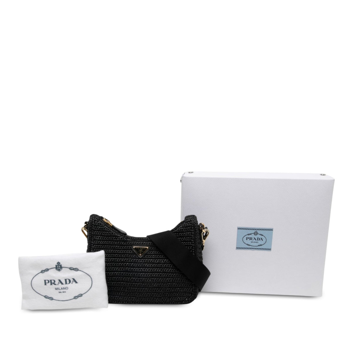 Prada Yarn Effect Raffia Crochet Re Edition 2005 Satchel — Black