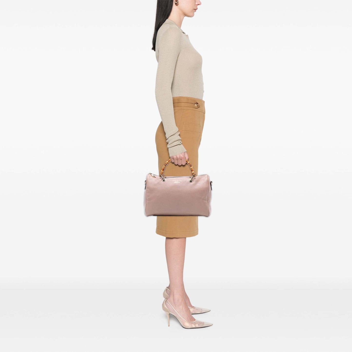 Gucci Medium Calfskin Bamboo Shopper Boston Bag