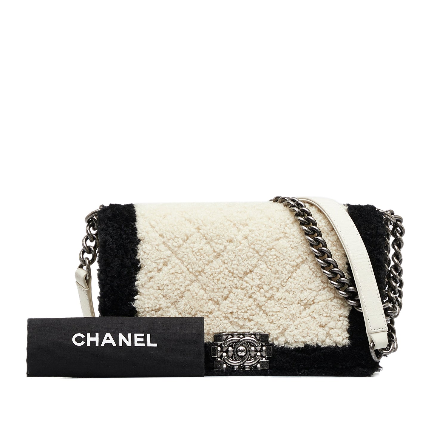 Chanel Old Medium Bicolor Shearling Boy Flap