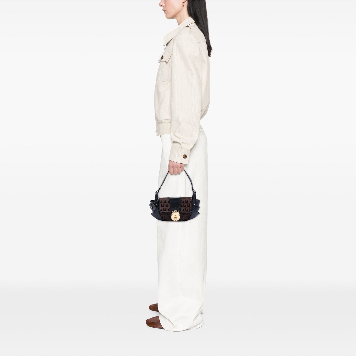 Fendi Zucchino Canvas Compilation Shoulder Bag