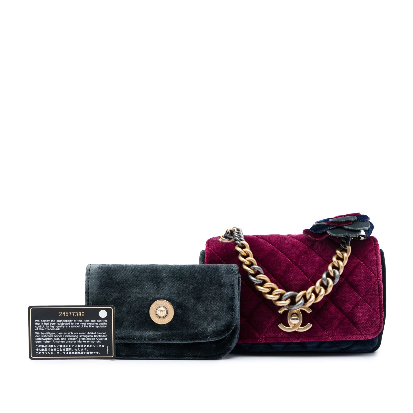 Chanel Paris Cosmopolite Small Tricolor Quilted Velvet Private Affair Camellia Flap