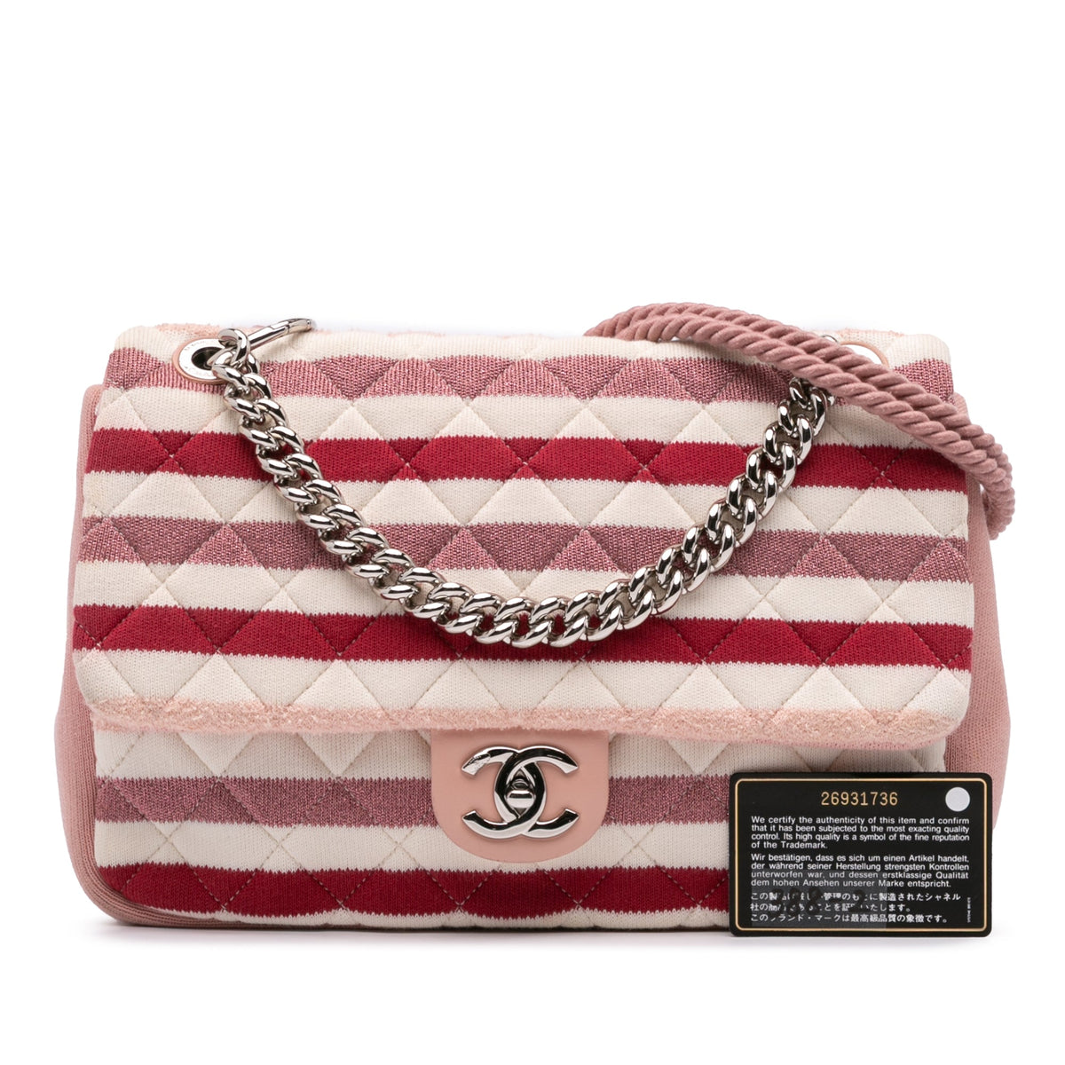 Chanel Jumbo Stripe Jersey Felt and Rope Flap