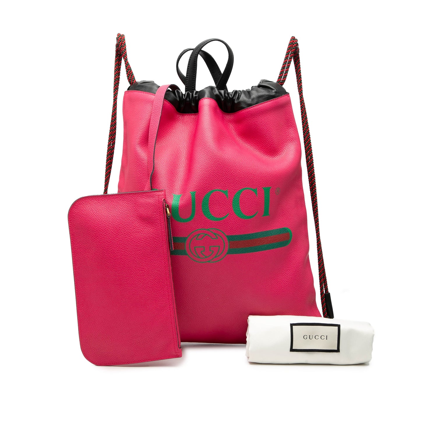 Gucci Leather Logo Drawstring Backpack