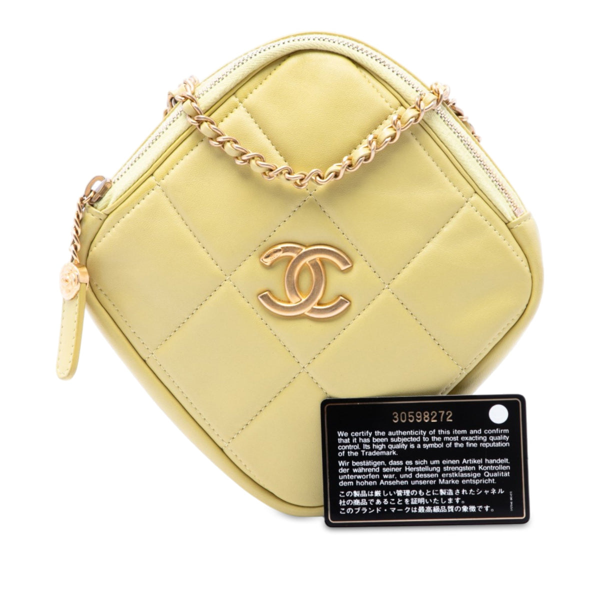 Chanel CC Quilted Lambskin Diamond Clutch with Chain