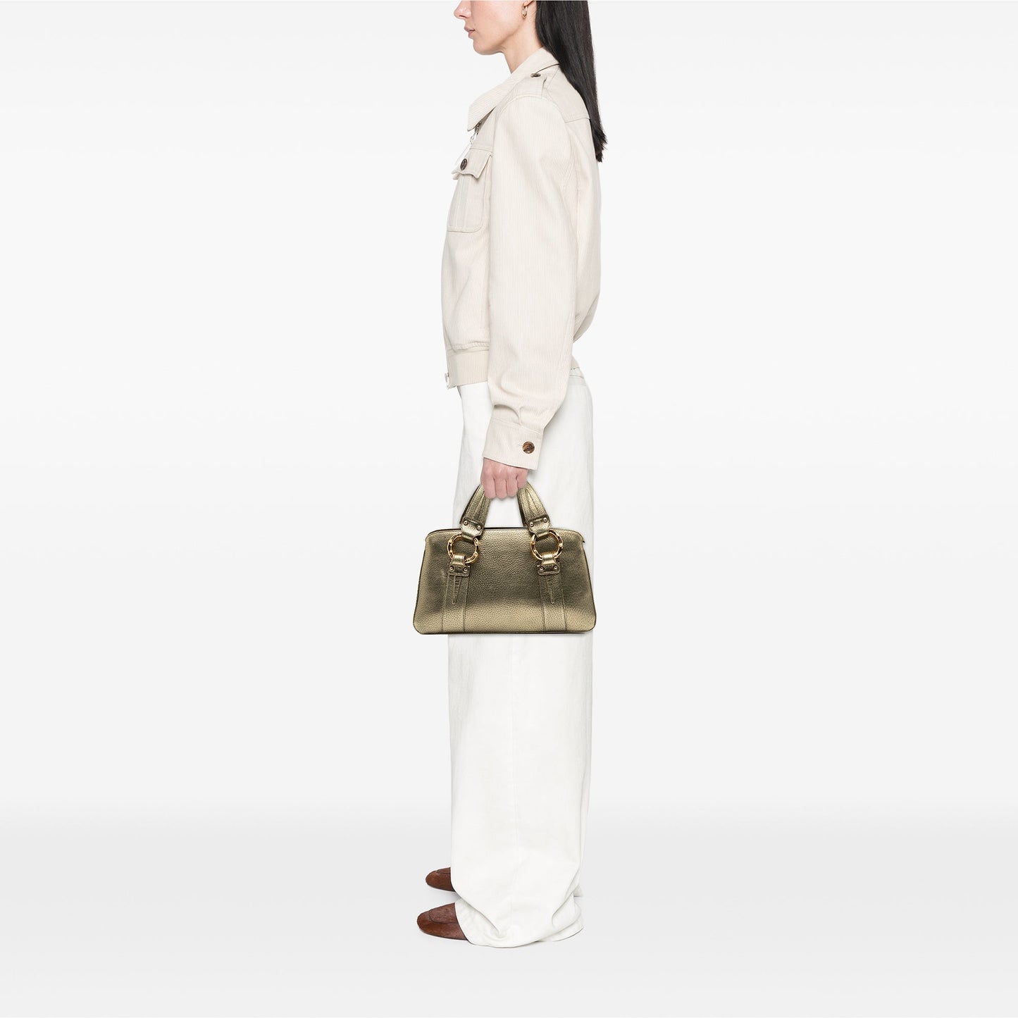 Gucci Metallic Calfskin Metal Bamboo Handbag