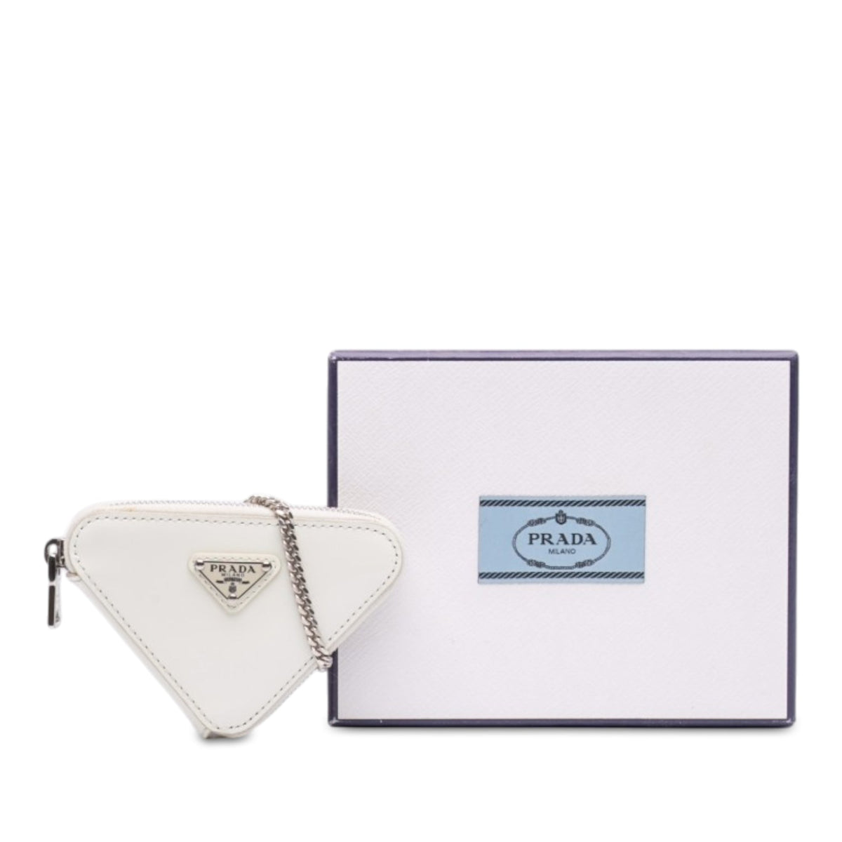 Prada Mini Brushed Leather Triangle Chain Pouch